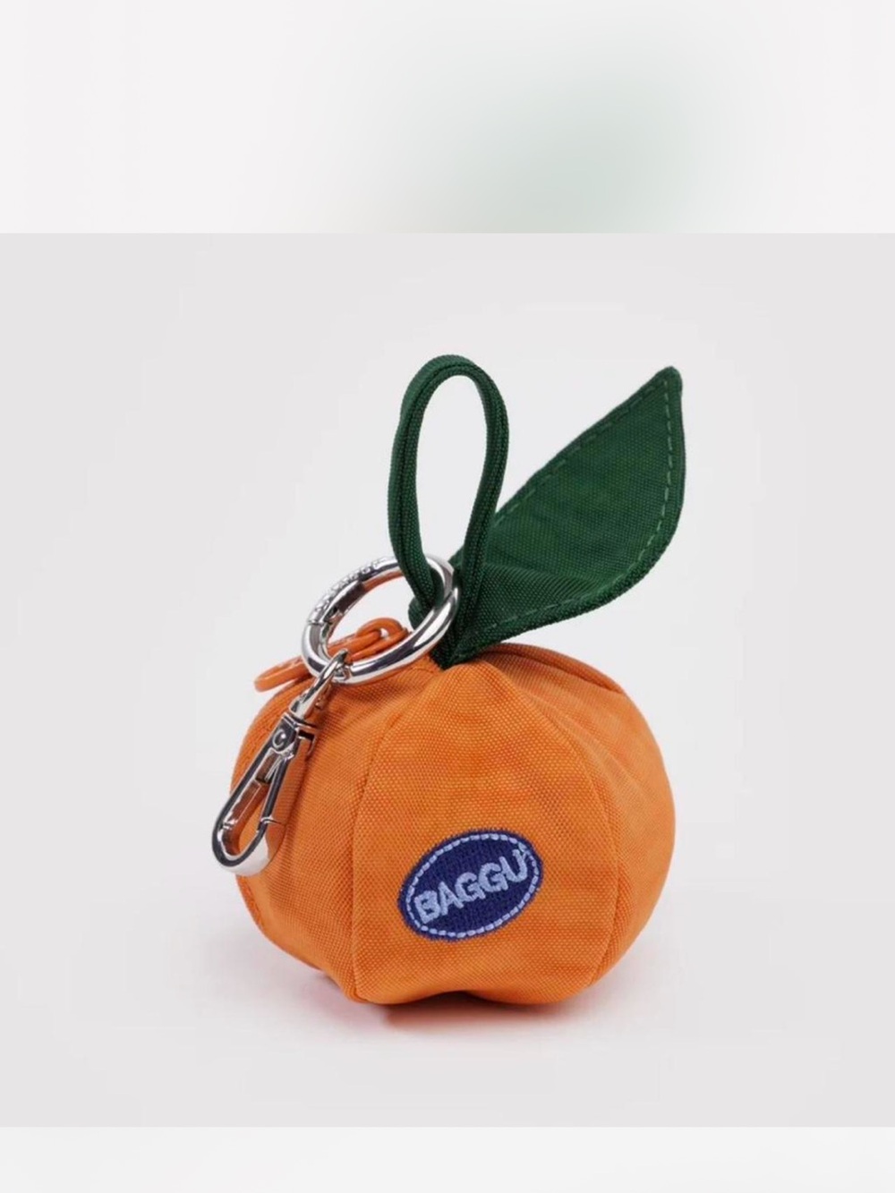 BAGGU Orange Fruit Key Pouch with Green Leaf